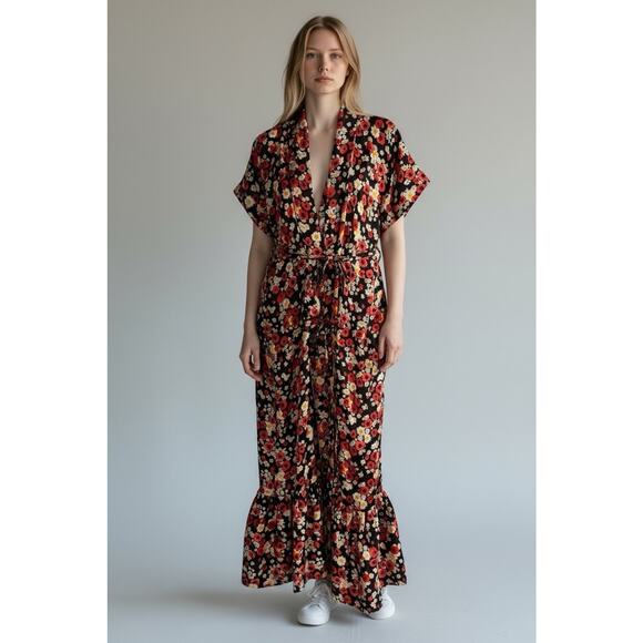 Nino Brand Satin Kimono Floral Wrap Maxi Dress Womens Size Small - Picture 1 of 10